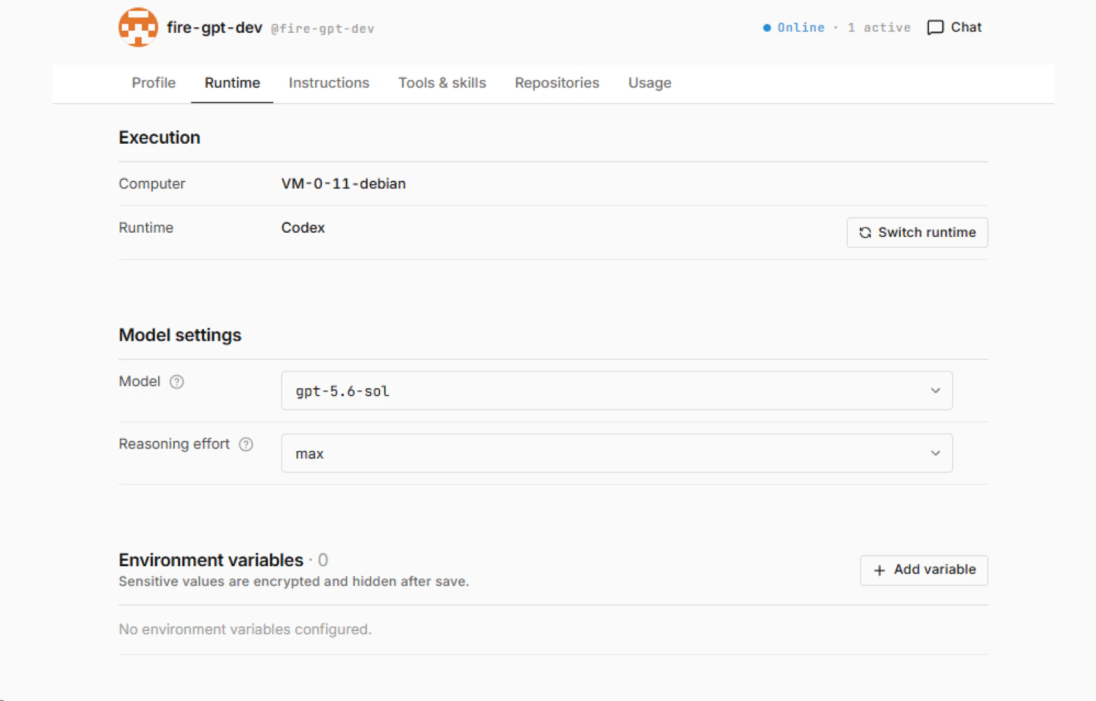 Agent runtime and model settings